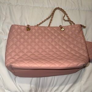 Elegant Pink Quilted Shoulder Bag and wallet